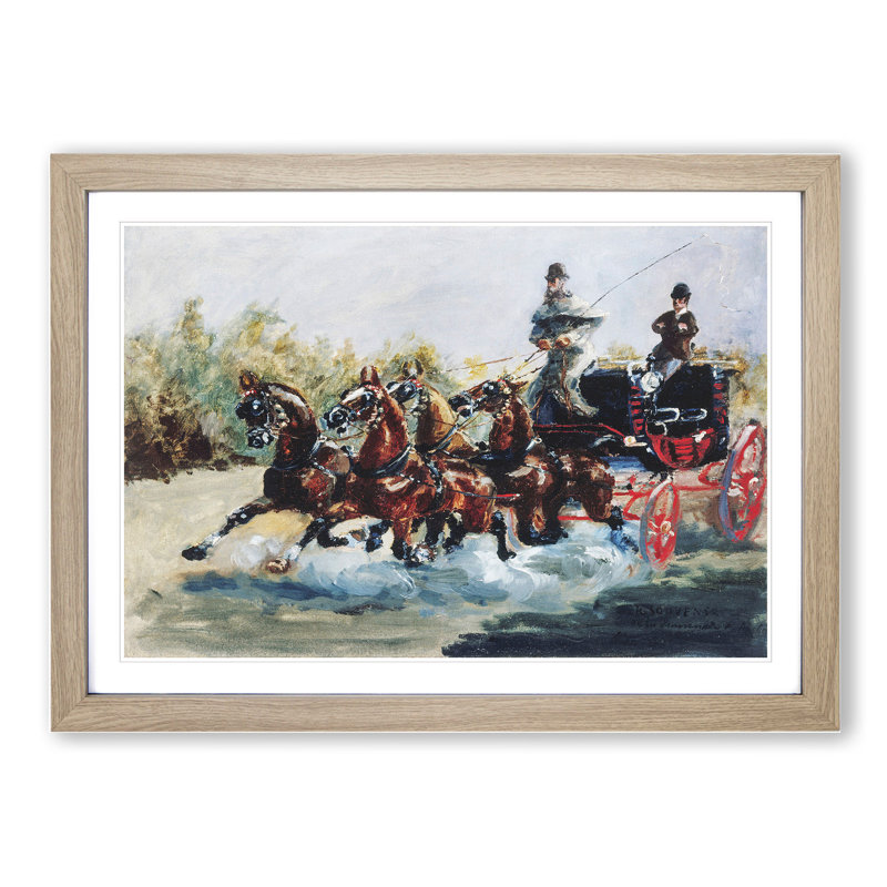 Horses with Cart by Henri de Toulouse-Lautrec - Picture Frame Painting, Oak Framed, 36cm H x 48cm W x 2cm D