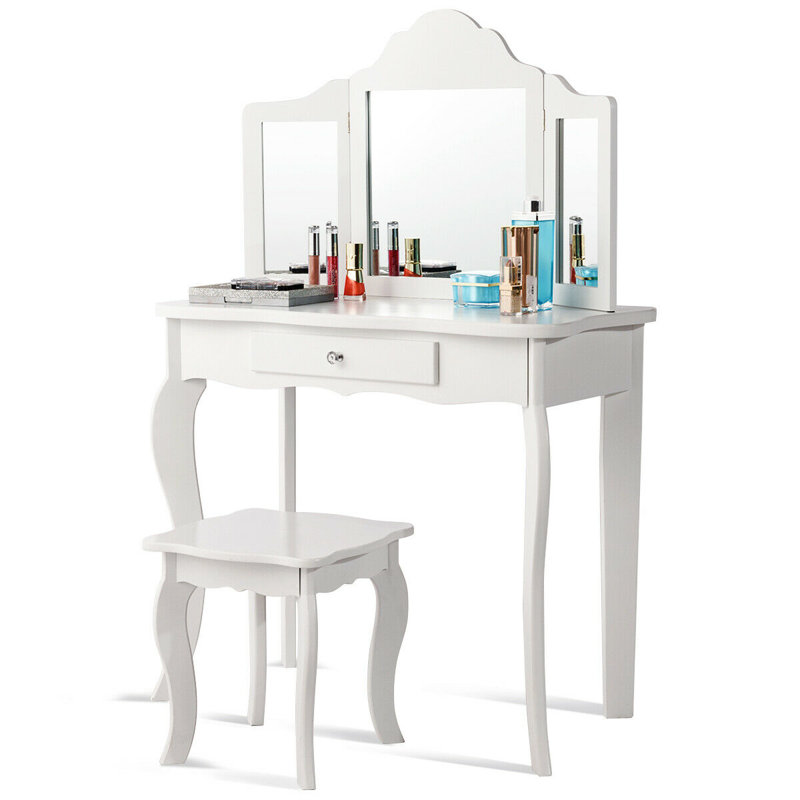 Demoss Kids Vanity Set with Mirror, White