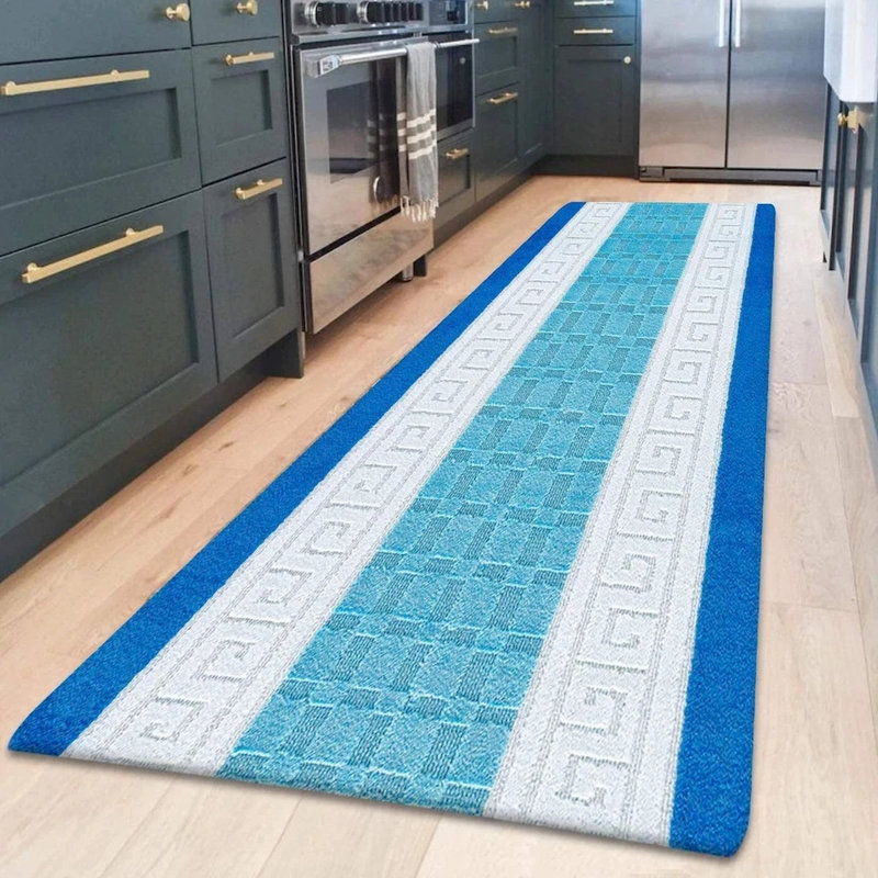 Non-Slip Blue Indoor Area Rug – Washable Large & Small Door Mat, Hallway, Bedroom & Kitchen Floor Mat, Rectangle 50 x 80cm