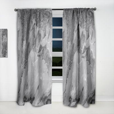 Grey Wavy Liquid Art - Modern Velvet Curtain - Room darkening - 1 panel