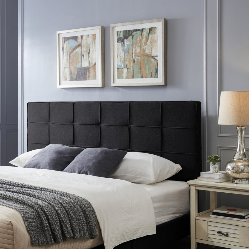 Tête de lit en tissu pour très grand lit avec capitonnage moderne et option de conception réglable de couleur noire, Noir