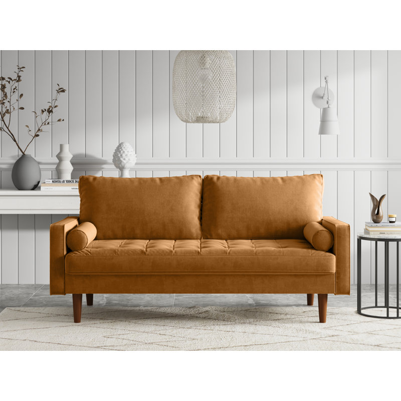 Collington 70" Square Arm Tufted Seat Sofa, Orange Polyester