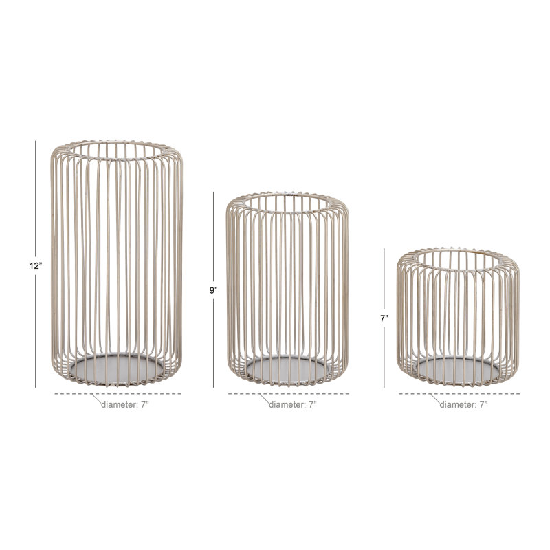 Silver Metal Cage Style Hanging Hurricane Candle Lantern Set