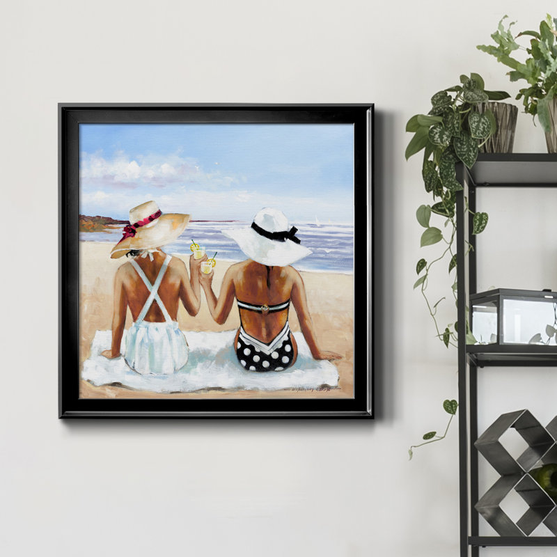 Mesdames avec limonade - peinture sur toile encadrée, H 26,5 po x l 26,5 po x P 1,5 po, Toile avec cadre noir