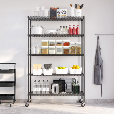 Durable 5-Tier NSF-Certified Steel Shelving with Wheels