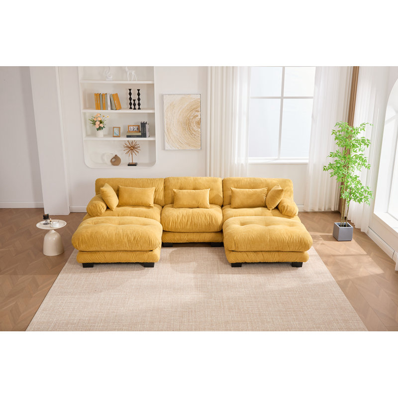 Canapé en U avec 2 repose-pieds, Jaune