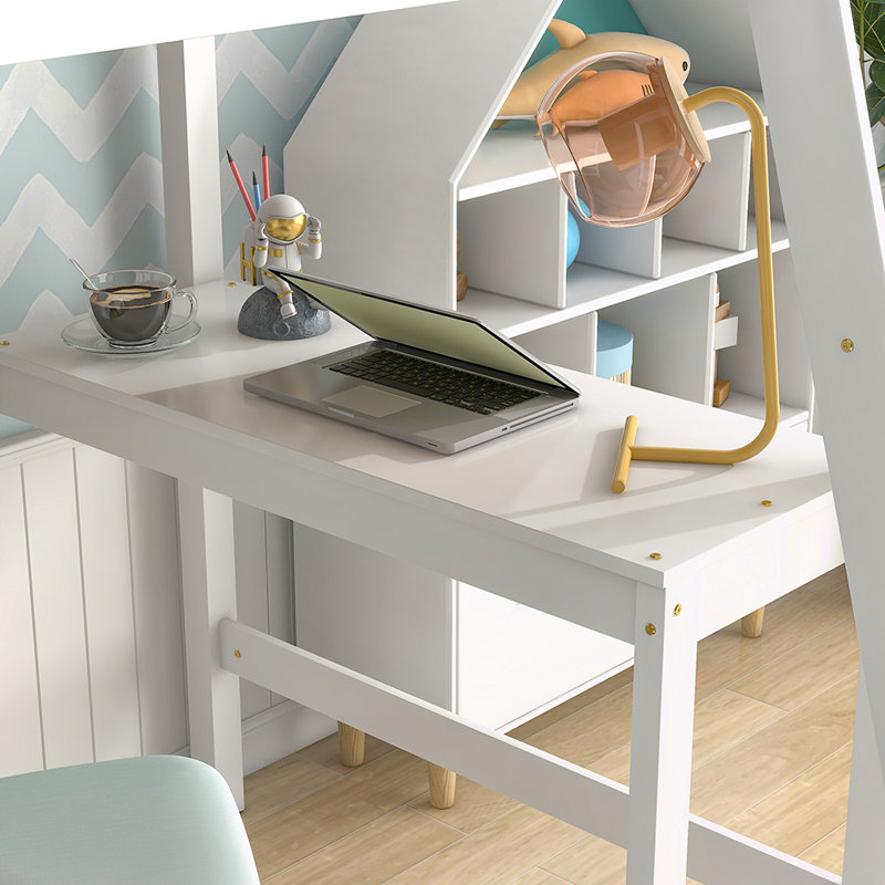 Eseosa Kids Loft Bed, White, Twin