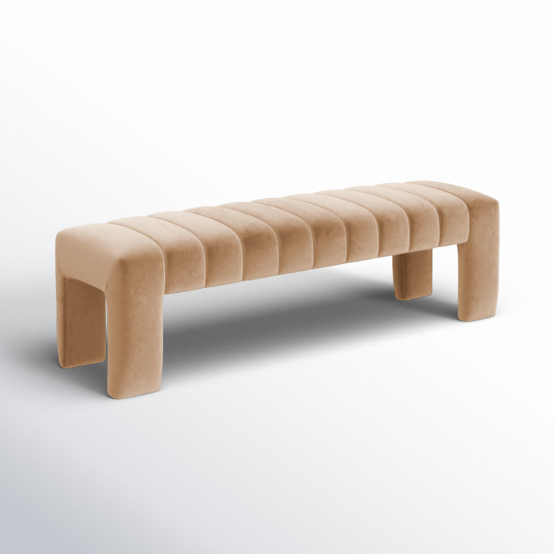 Banc en bois massif Kareem, Velours brun clair