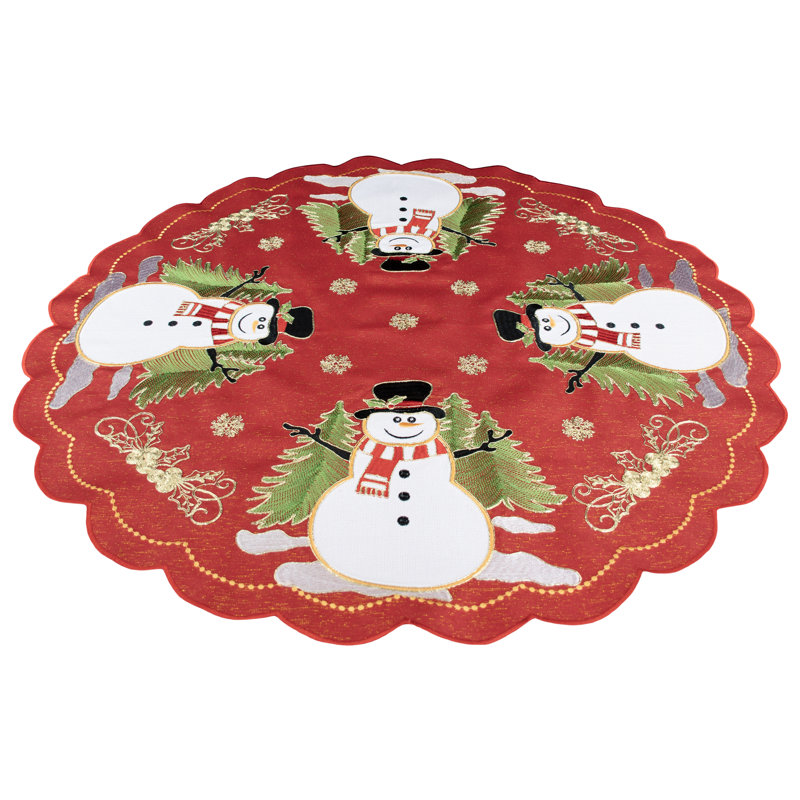 Nappe de Noël ronde de 86 cm (34 pouces) avec bonhommes de neige et volutes., 24 Inch Round