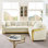 Canapé modulaire luxueux en L 106 pouces avec accents en acier inoxydable doré, bouton en velours, 5 sièges, coussins, rembourrage en mousse pour une maison confortable, beige, siège moelleux, dossier, accoudoirs roulés Modern Living