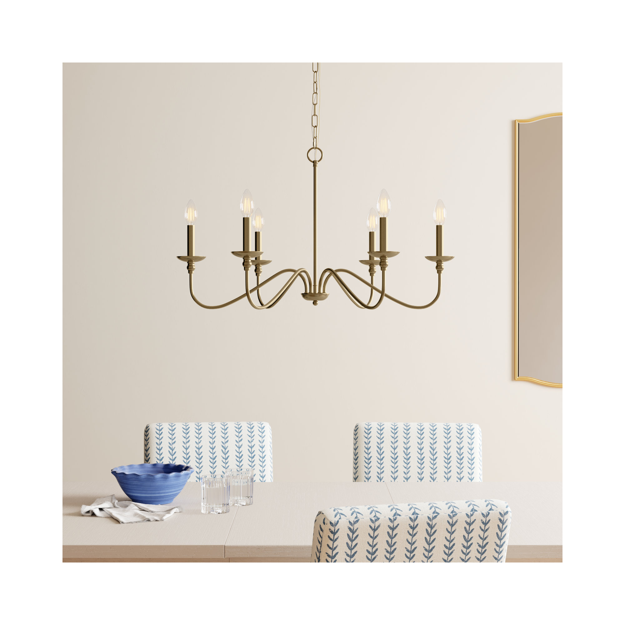 Ableton 6 - Light Candle Style Classic / Traditional Chandelier, Satin Gold, 18" H x 30" W x 30" D
