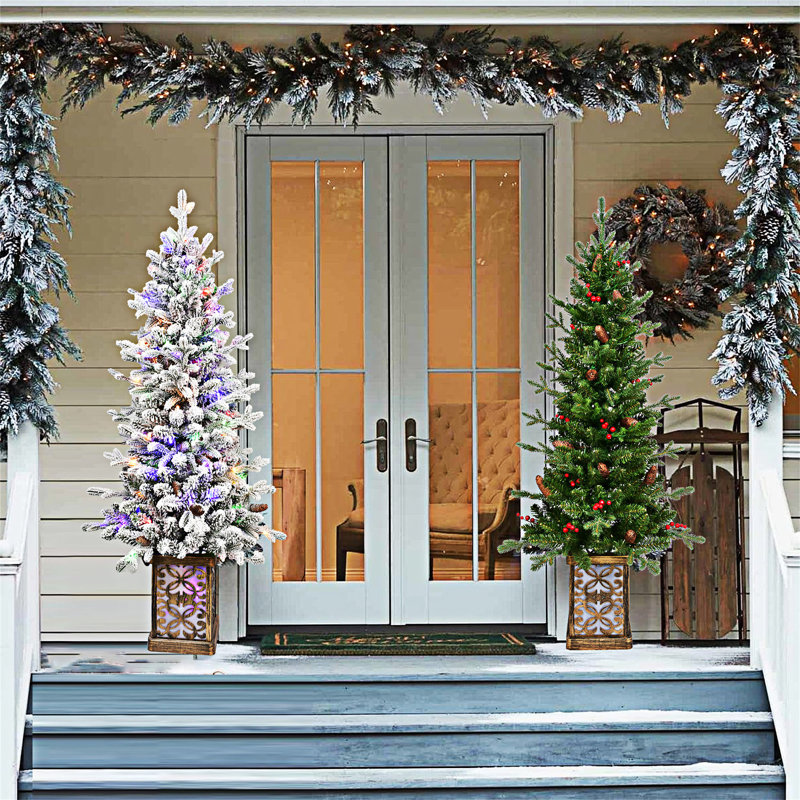 Arbre de Noël floqué avec base scintillante
