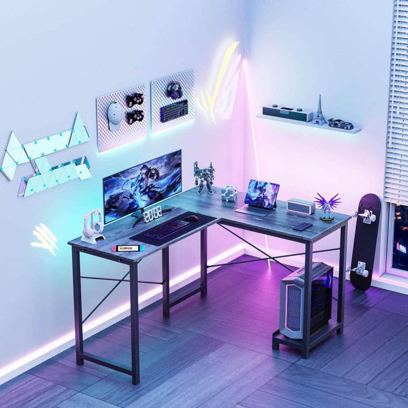 Bureau de jeu en L, Gris / Noir
