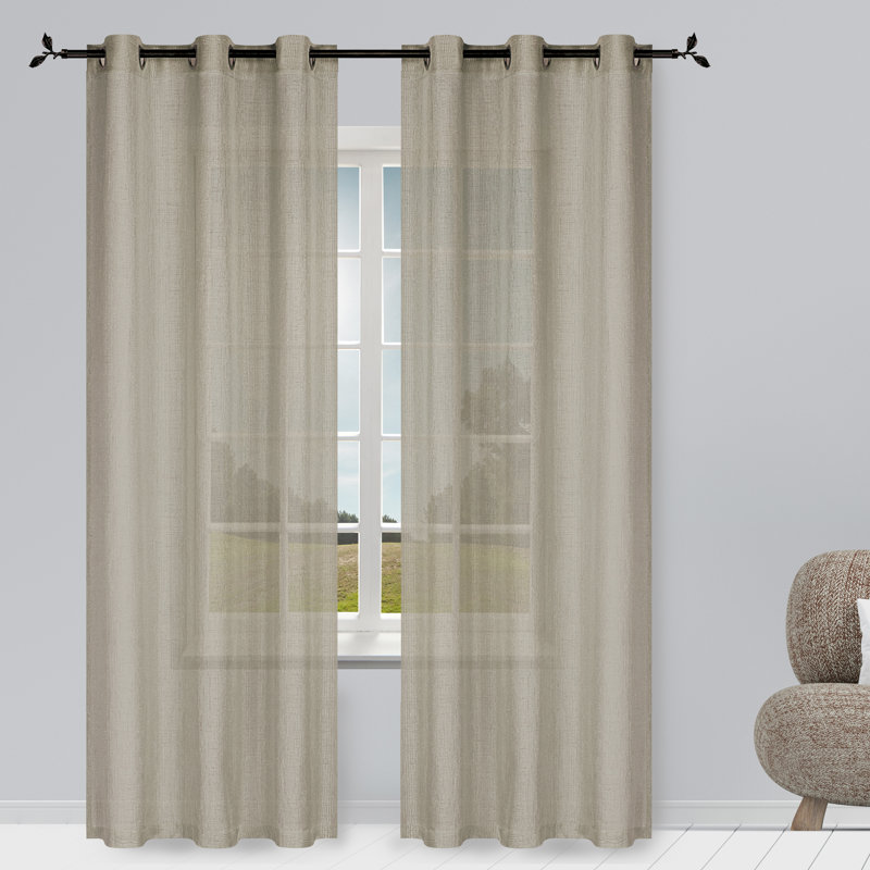 Hoyt Semi Sheer Curtain Pair, Taupe, 38" W x 96" L