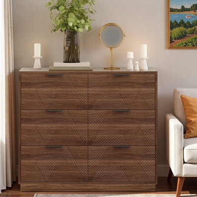 Commode moderne à 6 tiroirs, poignées élégantes et design texturé géométrique 3D