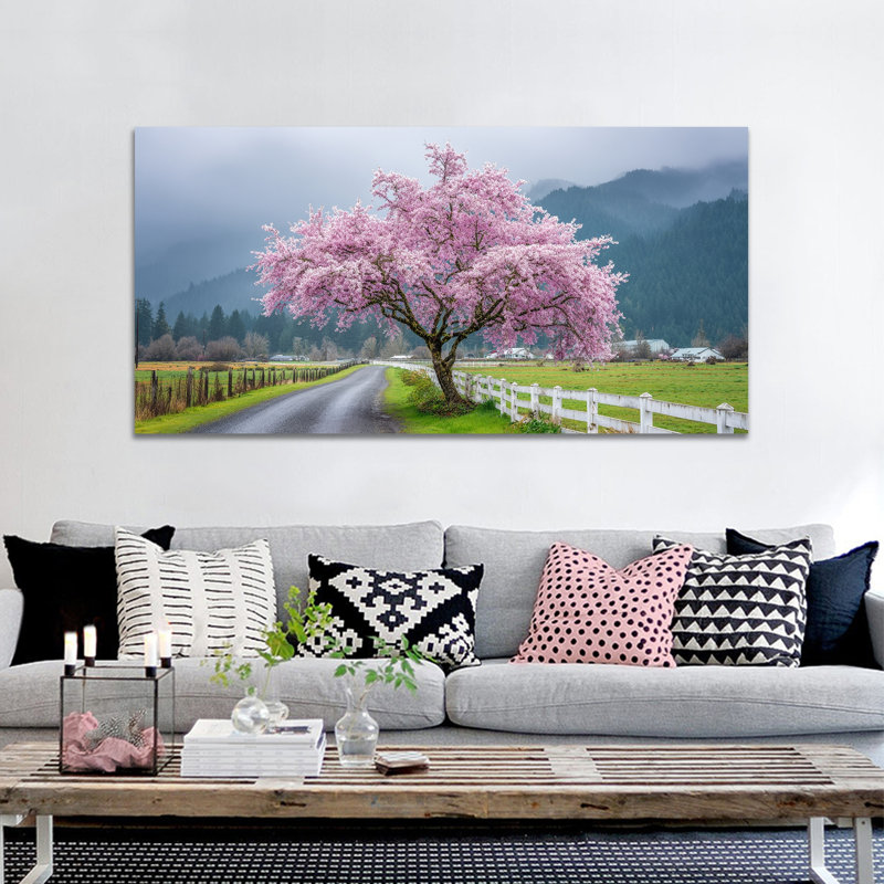 Décoration murale sur toile GUTTATY Spring, peinture de paysage floral, affiche d'impressions d'arbres de la forêt naturelle, grande œuvre d'art printanière pour le salon, chambre à coucher, bureau, décoration murale, cadeau prêt à être accroché, 24 po x 48 po