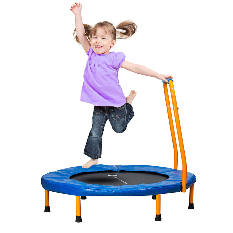 Kids' Blue Round Foldable Mini Trampoline with Handlebar