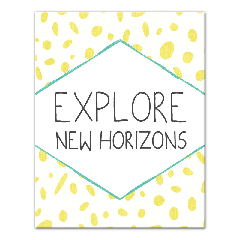 Art sur toile, "explore new horizons" Britton, H 14 po x l 11 po x P 1,25 po, Jaune