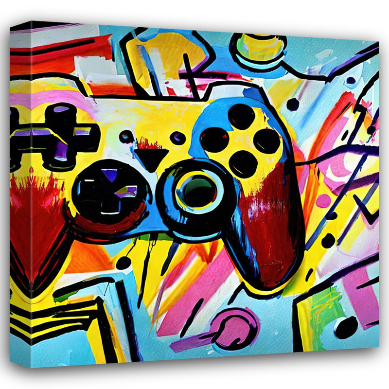«Video Game contrôleur 155» par Stephen Chambers - peinture sur toile tendue, H 15 po x l 15 po x P 1,5 po