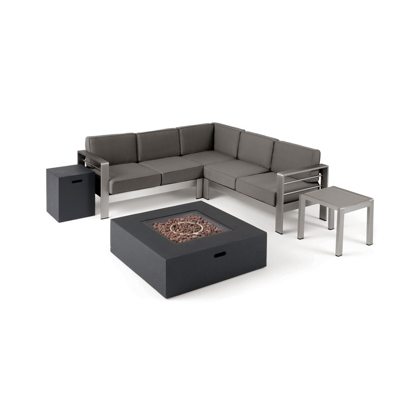 Ensemble de conversation modulaire d'extérieur 5 pièces avec coussins Cohn, Structure gris clair / coussin gris foncé