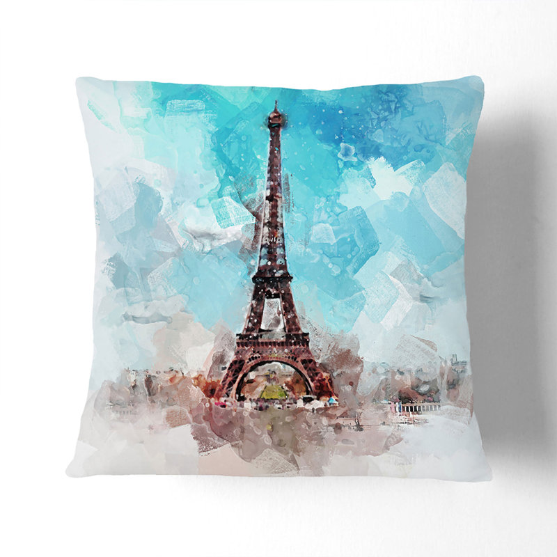 Eiffel Tower in Paris France in Abstract Cushion with Filling, Stone, 40cm H x 40cm W x 15cm D