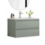 Meuble-lavabo mural de 32 pouces avec lavabo combiné, tiroirs doubles, façades de tiroirs arrondies, système de fermeture en douceur, lavabo en céramique, conception sans poignée, bois massif, facile à installer, le robinet n'est pas inclus