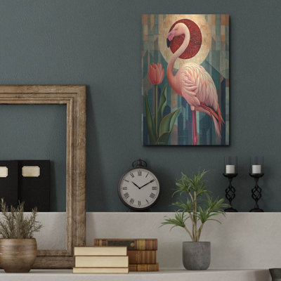 Flamant rose et tulipe abstrait 1 pi par Momart, 12 po x 16 po