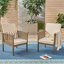 Ensemble de patio Ensemble de meubles d'extérieur en bois d'acacia - Ensemble de conversation moderne avec fauteuil et table de bout pliable pour le jardin, le patio et la terrasse (fini gris + crème)-1153716748