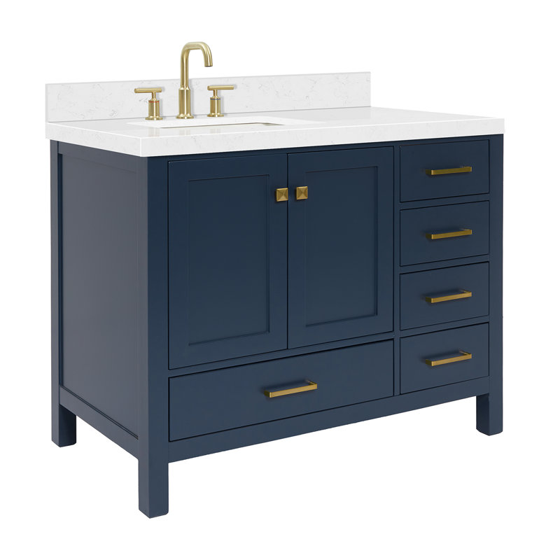 Meuble-lavabo simple 42,25 po avec plateau, Bleu minuit, Rectangular, Left
