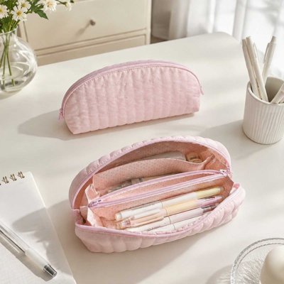 Pen set Quilted Fabric Pen Pouch Multi Compartment Zipper Storage  For Stationery And Small Item Arrangement