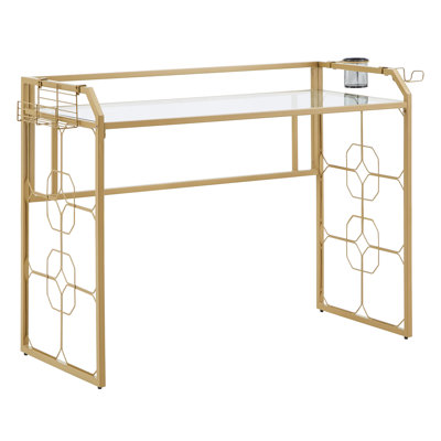 Elle Glass Top Metal Base Writing Desk