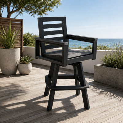 Outdoor Swivel Bar Stools with 360° Swivel, Ladderback Design, and Hot-Embossed Wood Grain for All-Weather Use on Decks and Patios