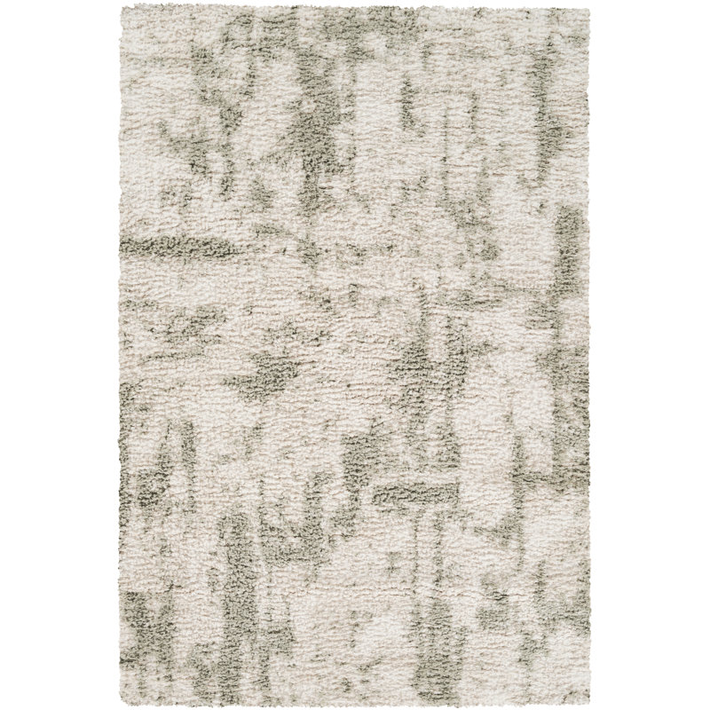 Washable Moss Ivory & Green Abstract Shag Modern Rug, Ivory/Green, 7'8" x 10'2"
