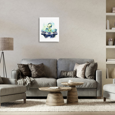 Tech Alien Playing Video Games Canvas, design by Lil' Rue