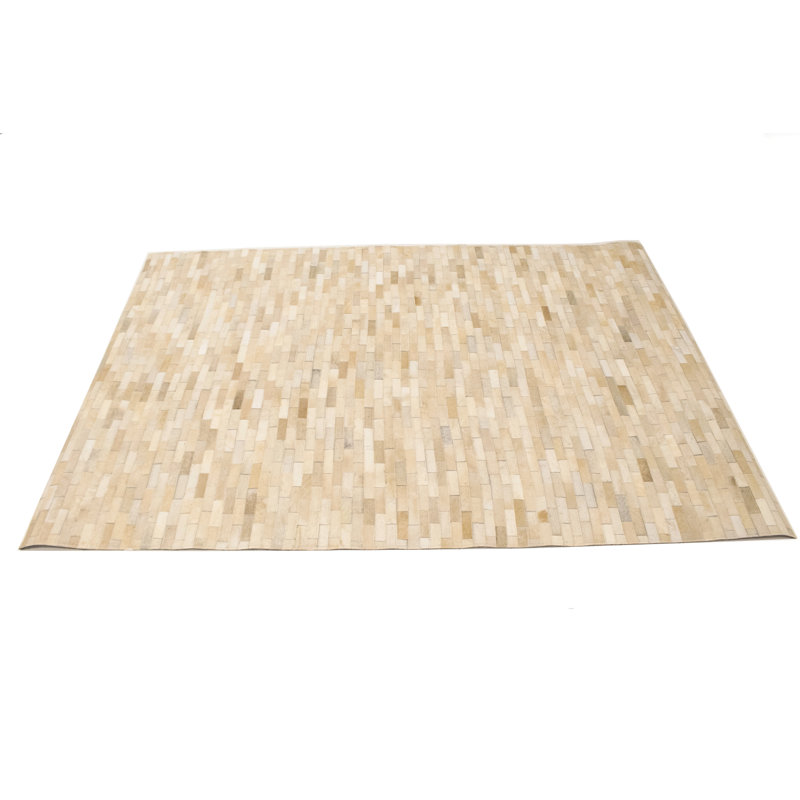 Tapis beige et moderne en cuir 4X6, Rectangle 4 pi x 6 pi