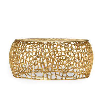 Modern Coffee Table With Handmade Mesh Design And Aluminum Frame, 27.91W X 27.91D 12.62H, Gold Finish Luxury Table, Detail Gold, 12.62H