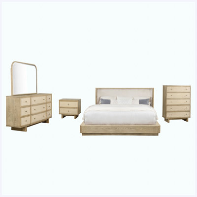 Ensemble de chambre avec très grand lit 5 pièces Beige Oak