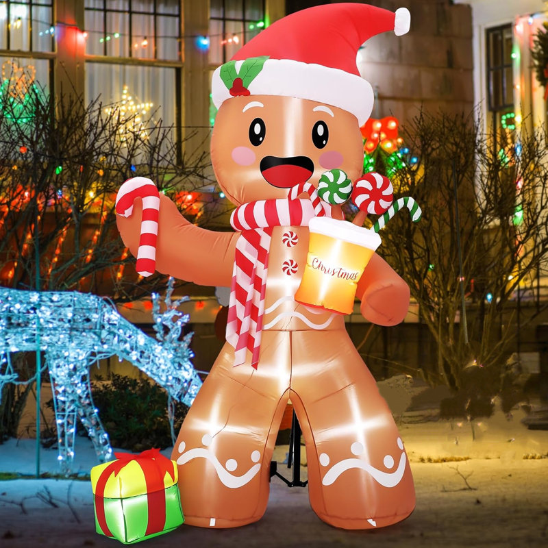 Décorations de Noël gonflables pour l'extérieur, 8 pi Gingerbread Man Christmas