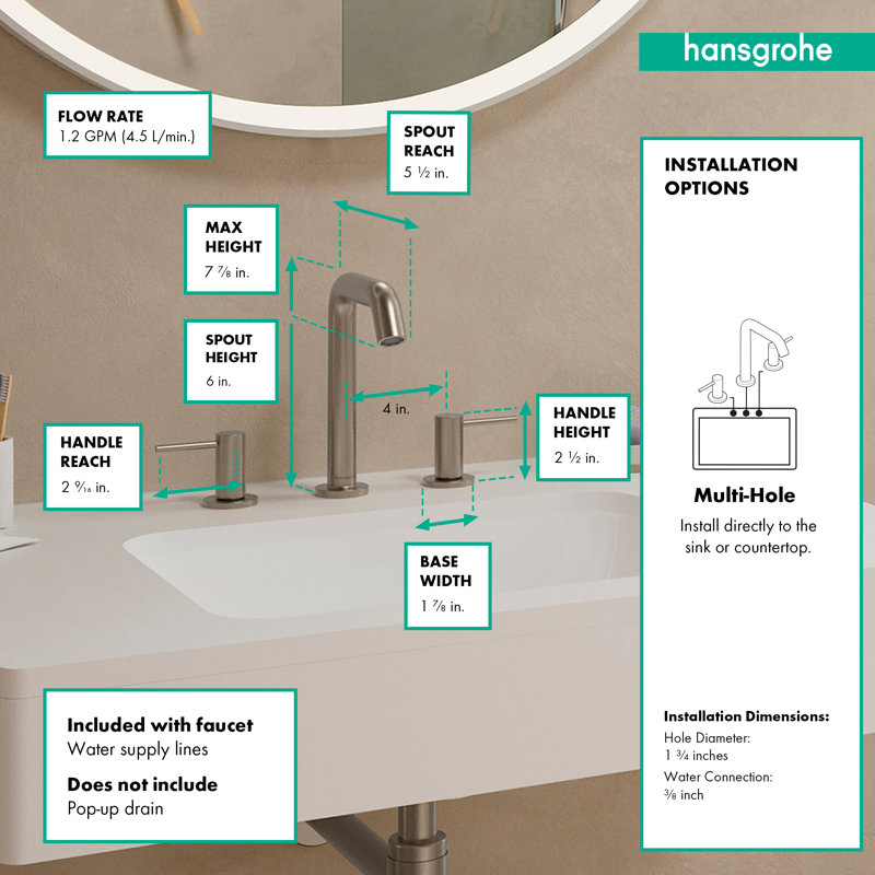 hansgrohe Tecturis S Widespread Faucet 150, 1.2 GPM, Brushed Nickel