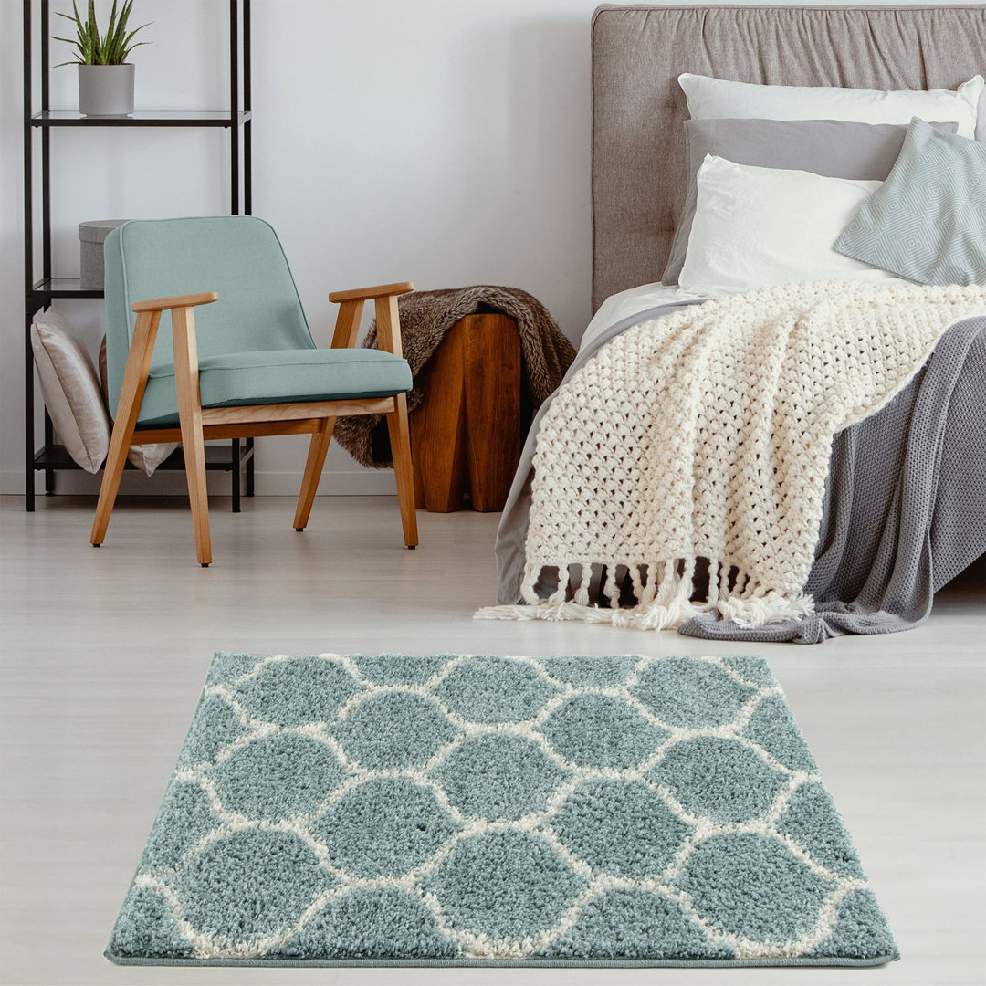 THE RUGS Soft Trellis Shaggy Rugs & Runners Duck Egg Blue Living Room | Size: 120cm x 120cm - Image 3