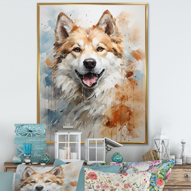 Dog Akita Affection sur toile, H 44 po x l 34 po x P 1,5 po, Cadre flottant doré