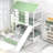 Twin Over Twin Size House Bunk Bed With Convertible Slide And Trundle, White+Green