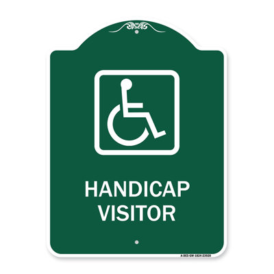 Signe Signmission Designer Series - Handicap visiteur (avec graphique) | Enseigne architecturale en aluminium de gros calibre vert et blanc 18 po x 18 po | Protégez votre entreprise et votre commune | Fabriqué aux États-Unis