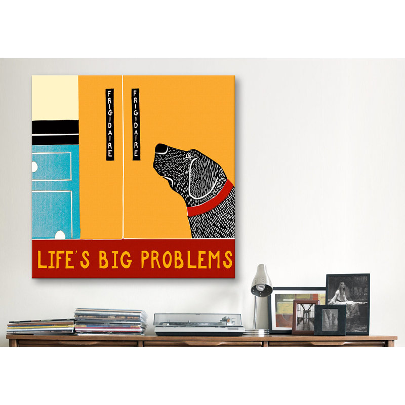 «Life's Big Problems Banner» par Stephen Huneck, reproduction d'art sur toile tendue, H 26 po x l 26 po x P 0,75 po