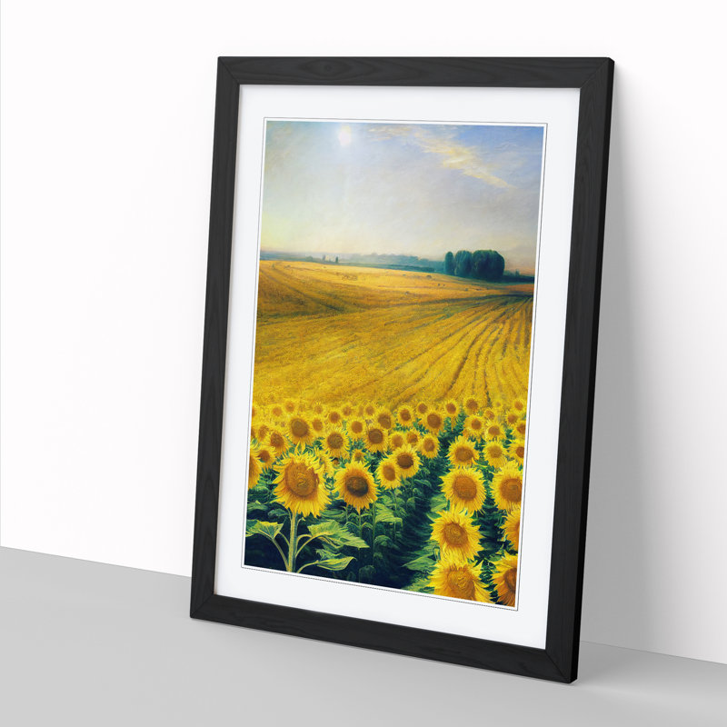 Sunflower Field Meadow - Single Picture Frame Print, Black, 64cm H x 46cm W x 2cm D