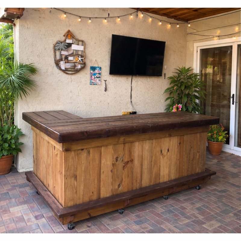 Yellowfin 8' x 4' L Shape Home Bar with Two-Tier Bartop, Footrest & Storage Shelves for Entertaining
