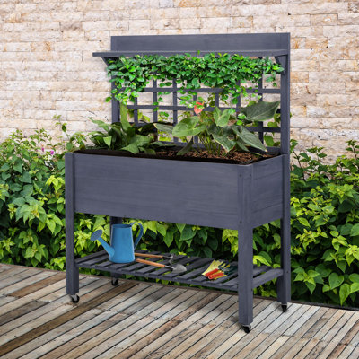 Boîte à fleurs surélevée en bois 41 "avec treillis, lit surélevé gris pour Opulence Secret
