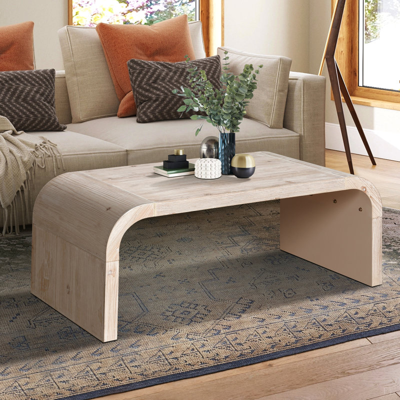 Table basse Farmhouse Vintage Crafts, design Art déco incurvé, facile à assembler, l 48 po x P 24 po x 18 po, Beige