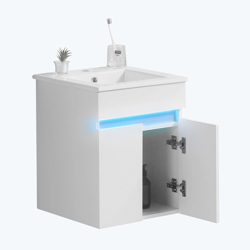 Meuble-lavabo de 16 po avec lavabo, capteur de lumière, espace de rangement