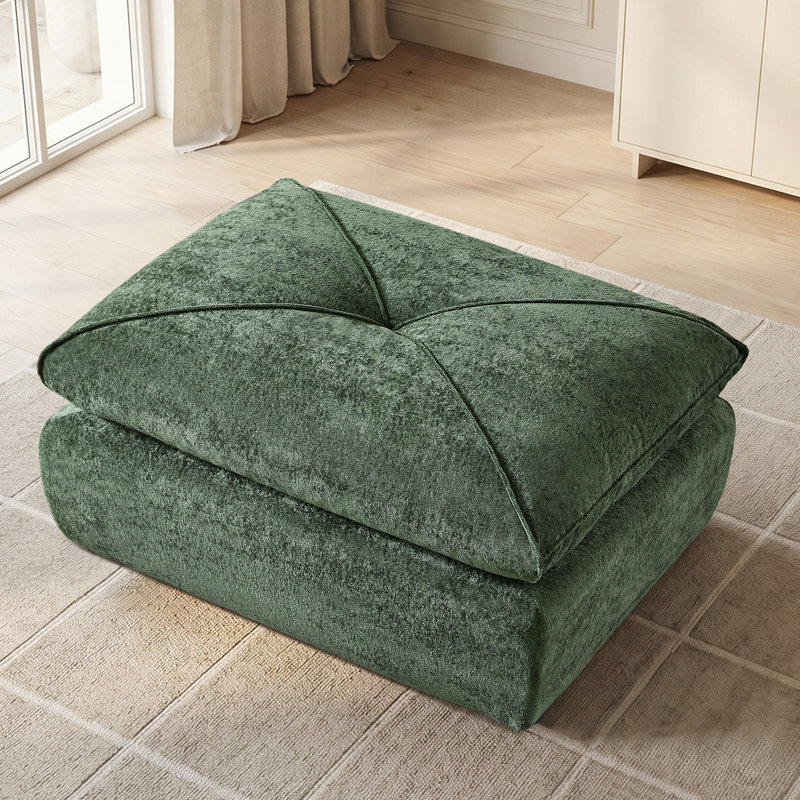 43" Upholstered Ottoman Foot Stool, Compression Foot Chair In a Box, Green